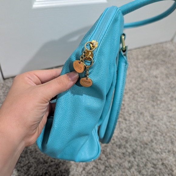 Lulu by Lulu Guinness Turquoise Blue Satchel with Gold Hardware - Picture 6 of 11